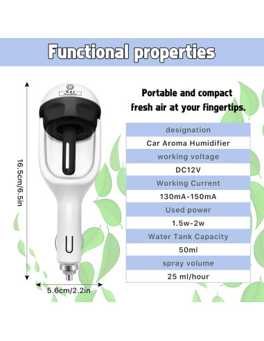Humidificador de coche Joyday 50ml, difusor de aceite esencial negro