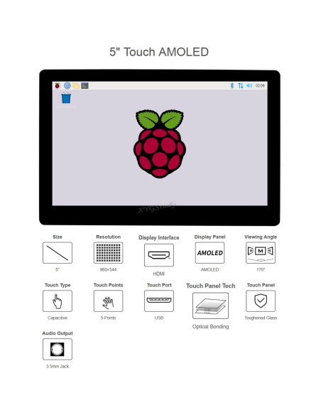 Monitor Táctil Capacitivo AMOLED 5" XYGStudy 960x544 HDMI Monitor Táctil Capacitivo AMOLED 5" XYGStudy 960x544 HDMI