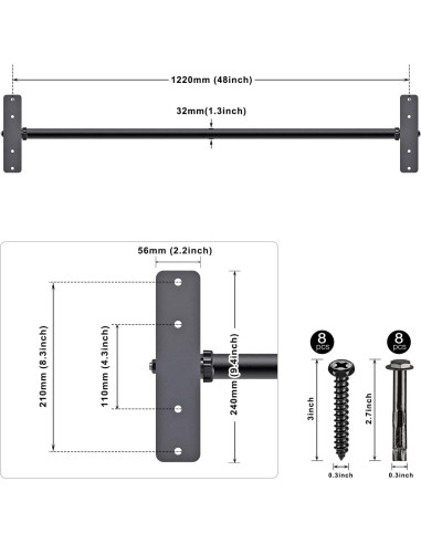 Barra de Dominadas Montada en Techo Kipika 226.8 kg Ajustable