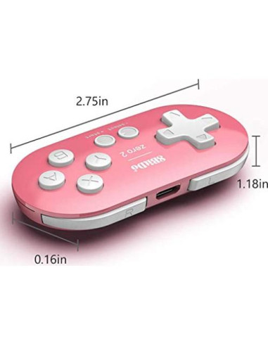 Controlador Mini Bluetooth 8Bitdo Zero 2 Rosa para Switch y PC