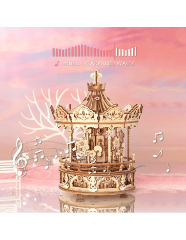 ROKR Carrusel de Puzzles 3D de Madera DIY Caja de Música