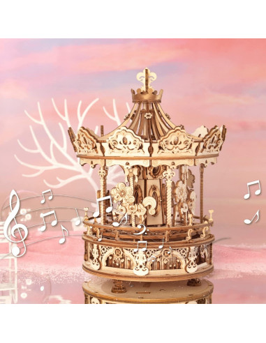 ROKR Carrusel de Puzzles 3D de Madera DIY Caja de Música