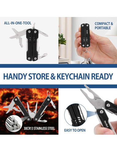 NexTool Mini Multiherramienta 9 en 1 de Llave, Acero Inoxidable