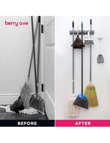 Soporte de Escobas Berry Ave Montado en Pared con 11 Ranuras