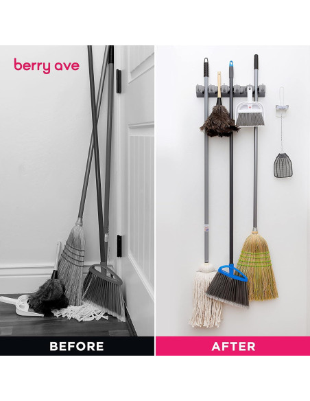 Soporte de Escobas Berry Ave Montado en Pared con 11 Ranuras Soporte de Escobas Berry Ave Montado en Pared con 11 Ranuras