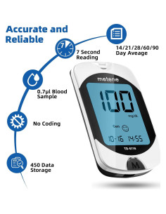 Kit de Monitor de Glucosa Metene TD-4116 con 100 Tiras y Lancetas 2