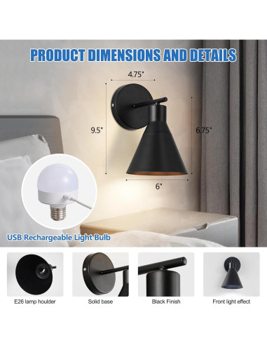 Apliques de Pared Inalámbricos HOJOYRI LED Recargables 2 Unidades