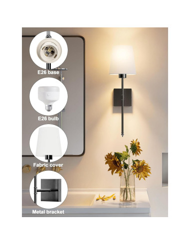 Juego de Apliques de Pared Recargables JOFIOS 2 Unidades Negro