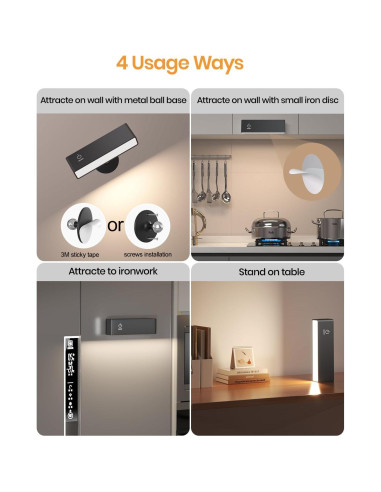 Aplique de Pared Recargable Inalámbrico DetarZinLED Negro