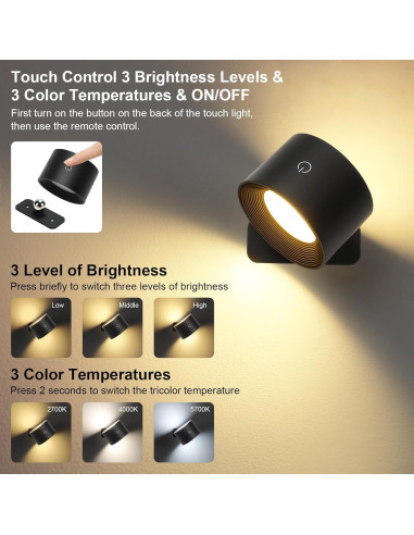 Aplique de pared inalámbrico Lightess negro 19 colores RGB