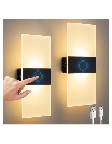 Juego de Apliques de Pared LED SURPALIG 2PCS Táctil 4000mAh