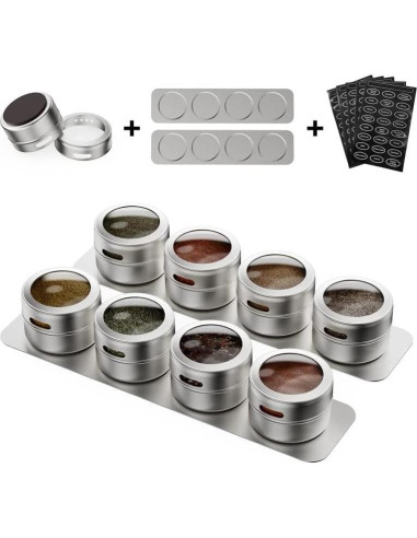 Juego de 8 Latas Magnéticas para Especias Vetacsion con Etiquetas