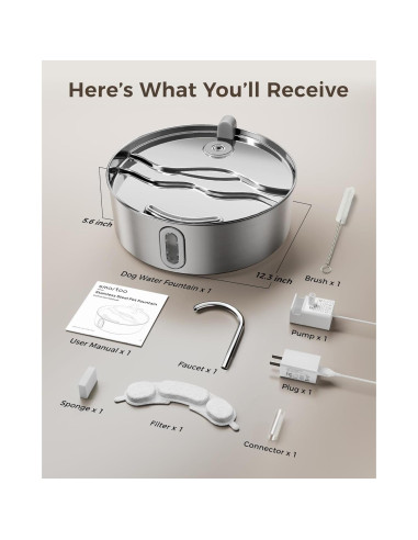 Fuente de Agua para Perros Grandes 7L Smartoo Acero Inoxidable