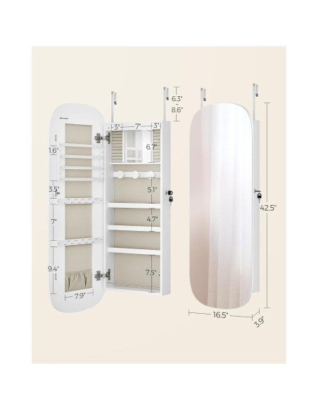 Armario de Joyería SONGMICS Montado en Pared con Espejo LED 10x42x108cm Armario de Joyería SONGMICS Montado en Pared con Espejo LED 10x42x108cm