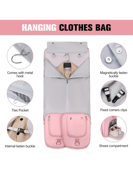 Bolsa de Ropa de Viaje 2 en 1 Rosa - Duffle Convertible con Compartimentos Bolsa de Ropa de Viaje 2 en 1 Rosa - Duffle Convertible con Compartimentos