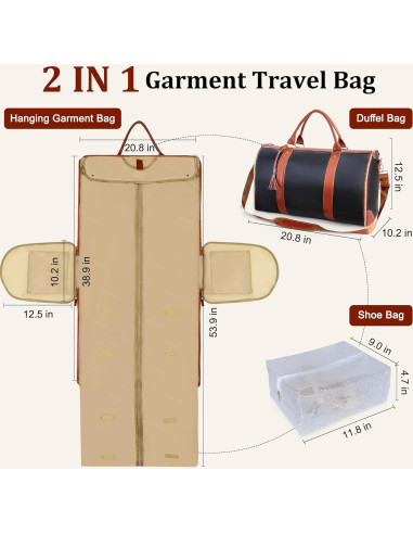 Bolsa de Viaje de Ropa VALUEQLO Grande 2 en 1 con Funda para Zapatos