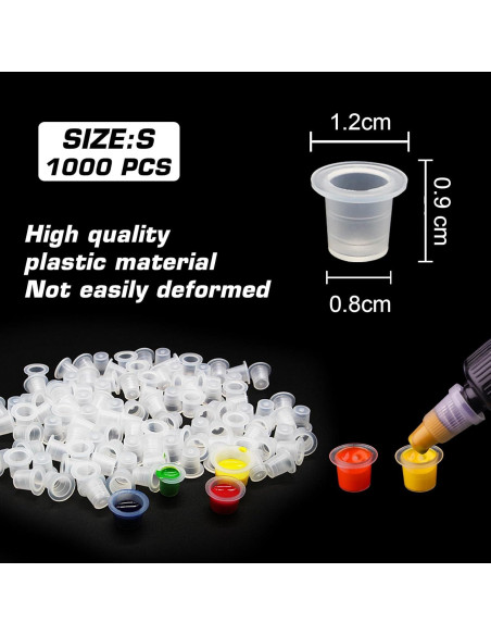 Tazas de Tinta para Tatuajes Romlon 1000 Pcs Plástico Transparente Tazas de Tinta para Tatuajes Romlon 1000 Pcs Plástico Transparente