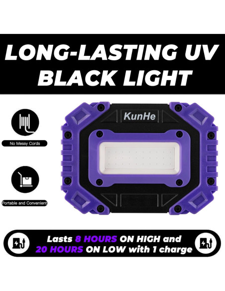 Luz Negra UV Portátil KunHe 395nm Recargable 2 Piezas Luz Negra UV Portátil KunHe 395nm Recargable 2 Piezas