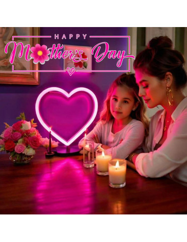 Luz de Neón Corazón Rosa EXF - Lámpara LED USB y Batería