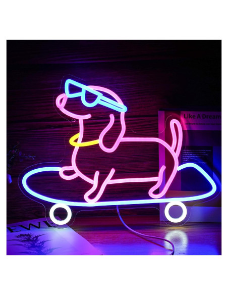 Cartel de Neón LED Perro Patinador 40.4x32 cm LISIGNVE Cartel de Neón LED Perro Patinador 40.4x32 cm LISIGNVE
