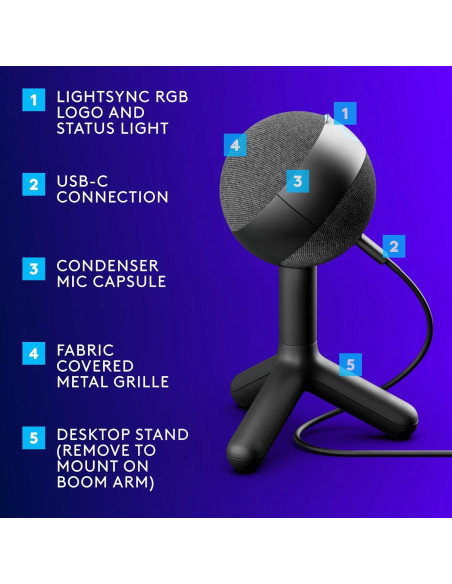 Micrófono Gaming Logitech G Yeti Orb USB Cardioide RGB Micrófono Gaming Logitech G Yeti Orb USB Cardioide RGB