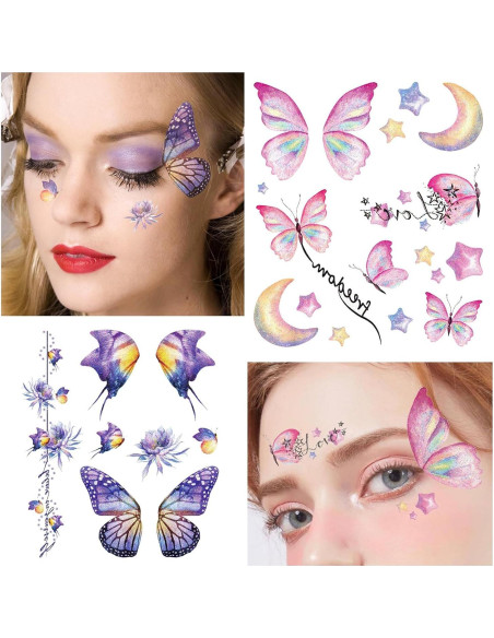 Tatuajes Temporales de Mariposa Brillante Konsait - 12 Hojas Tatuajes Temporales de Mariposa Brillante Konsait - 12 Hojas