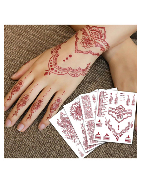 12 Hojas de Tatuajes Temporales de Henna Marrón CHARLENT 12 Hojas de Tatuajes Temporales de Henna Marrón CHARLENT