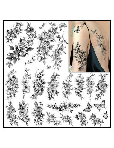 Tatuajes Temporales de Flores CHARLENT - 9 Hojas 3D para Mujeres