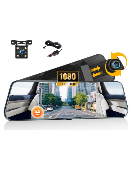 Cámara de Espejo Dash AMprime 5.5" 1080P Duales HD Cámara de Espejo Dash AMprime 5.5" 1080P Duales HD