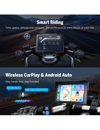 Pantalla GPS Eonon P6 para Motocicleta 7" CarPlay Android Auto
