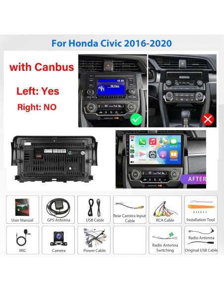 Estéreo de coche Rimoody Android 9" para Honda Civic 2016-2020 Estéreo de coche Rimoody Android 9" para Honda Civic 2016-2020