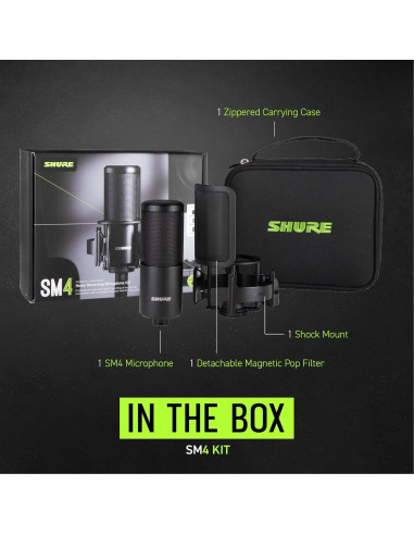 Micrófono de Grabación Shure SM4 Kit con Filtro Pop y Soporte
