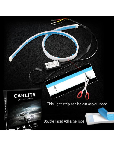 Luces LED para Automóvil CARLITS 60.96 cm 2 Piezas DRL Ámbar y Blanco