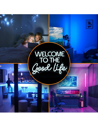 Letrero de Neón LED Regulable LISIGNVE 42x28 cm Azul Hielo
