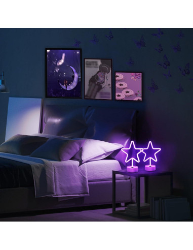 Luz de Neón Estrella Púrpura LED 2Pack - Decoración Interior