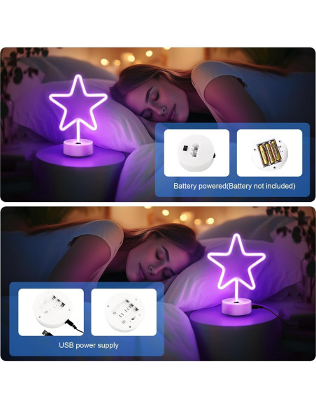 Luz de Neón Estrella Púrpura LED 2Pack - Decoración Interior Luz de Neón Estrella Púrpura LED 2Pack - Decoración Interior