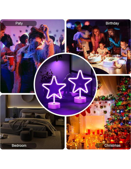 Luz de Neón Estrella Púrpura LED 2Pack - Decoración Interior Luz de Neón Estrella Púrpura LED 2Pack - Decoración Interior