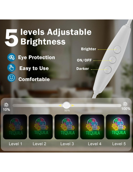 Letrero de Neón LED Tequila Roouneon 40x32cm Dimmable USB Letrero de Neón LED Tequila Roouneon 40x32cm Dimmable USB