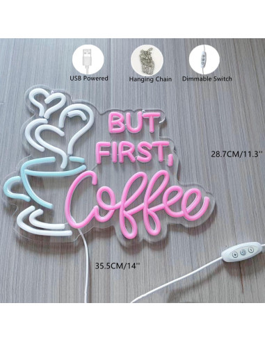 Letrero Neón Rosa Pero Primero Café 35.5x28.7cm USB Regulable