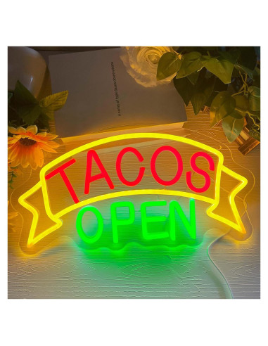 Letrero de Neón LED Tacos Abiertos Allball 39.88x20.83 cm