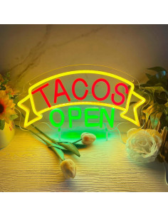Letrero de Neón LED Tacos Abiertos Allball 39.88x20.83 cm 2