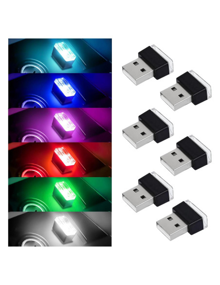 4 Lámparas LED USB para Interior de Coche Hbxdeco - 6 Colores 4 Lámparas LED USB para Interior de Coche Hbxdeco - 6 Colores
