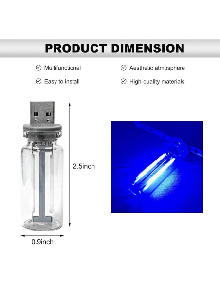 Luz Ambiental LED USB para Coche DXNQ - Azul, Control Táctil Luz Ambiental LED USB para Coche DXNQ - Azul, Control Táctil