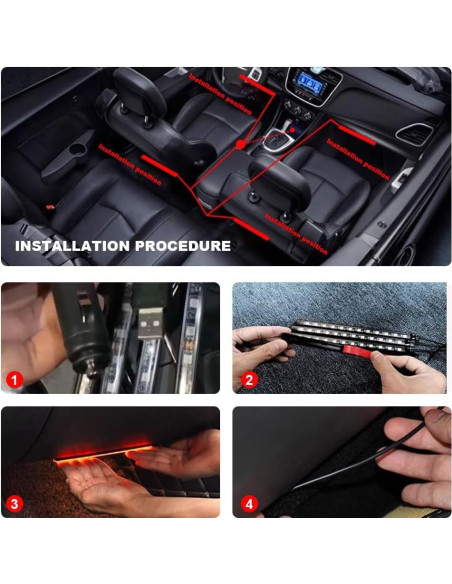 Tira de Luz LED para Auto PACLVIO 24 LEDs RGB USB 12V Tira de Luz LED para Auto PACLVIO 24 LEDs RGB USB 12V