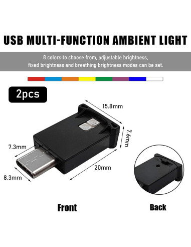Luz Ambiental LED USB-C Yourkar 2 PCS 8 Colores Ajustable