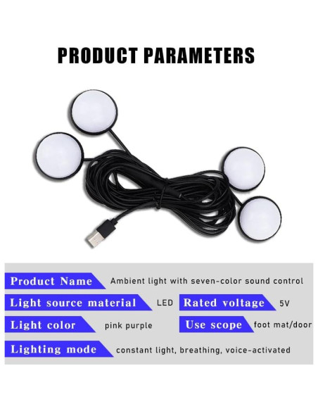 Luces LED Ambientales para Coche Couslcd Rosa USB 1.7m 2.2m Luces LED Ambientales para Coche Couslcd Rosa USB 1.7m 2.2m