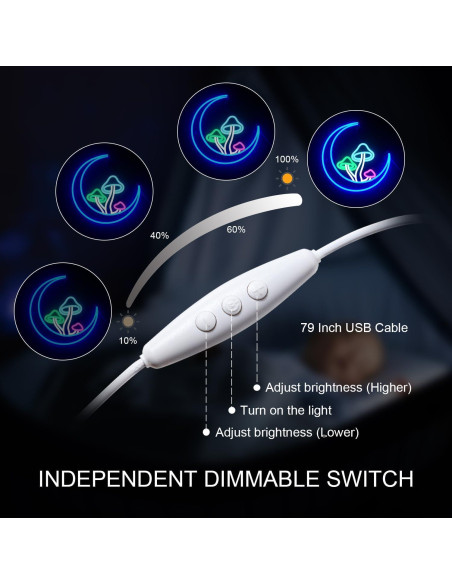 Luz de Neón Hongo Lunar Azul LED USB 32.5 cm DREAMFORT Luz de Neón Hongo Lunar Azul LED USB 32.5 cm DREAMFORT
