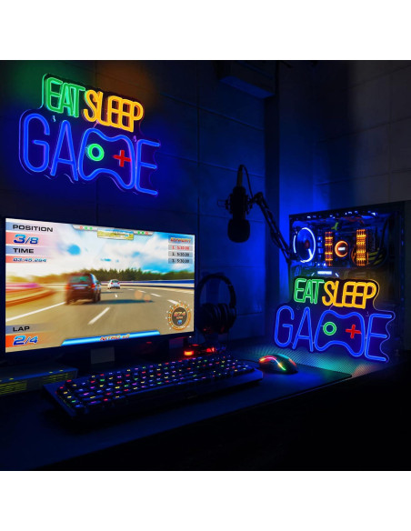Letrero Neon EAT SLEEP GAME Enhon 33x22cm Luz LED Decoración Letrero Neon EAT SLEEP GAME Enhon 33x22cm Luz LED Decoración