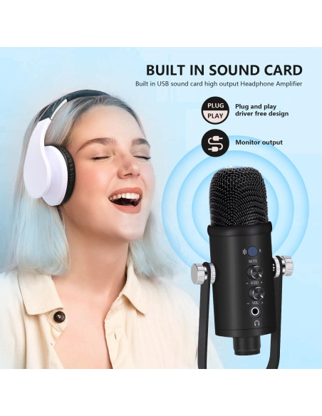 Micrófono USB de Condensador Metálico Delarbeaden WM101 para PC y Streaming Micrófono USB de Condensador Metálico Delarbeaden WM101 para PC y Streaming