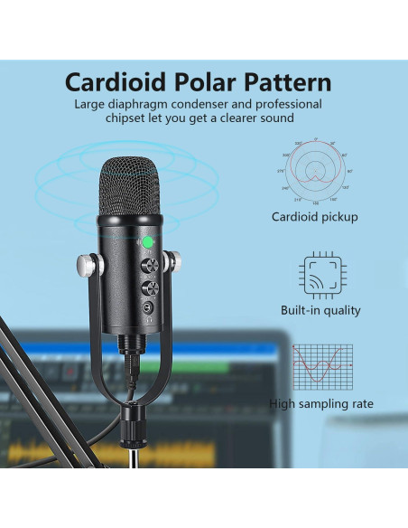 Micrófono USB de Condensador Metálico Delarbeaden WM101 para PC y Streaming Micrófono USB de Condensador Metálico Delarbeaden WM101 para PC y Streaming